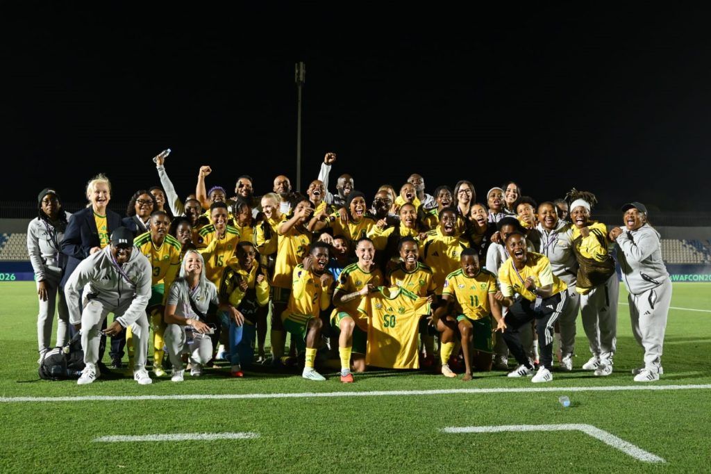 Banyana celebrating WAFCON GROUP STAGE Progress